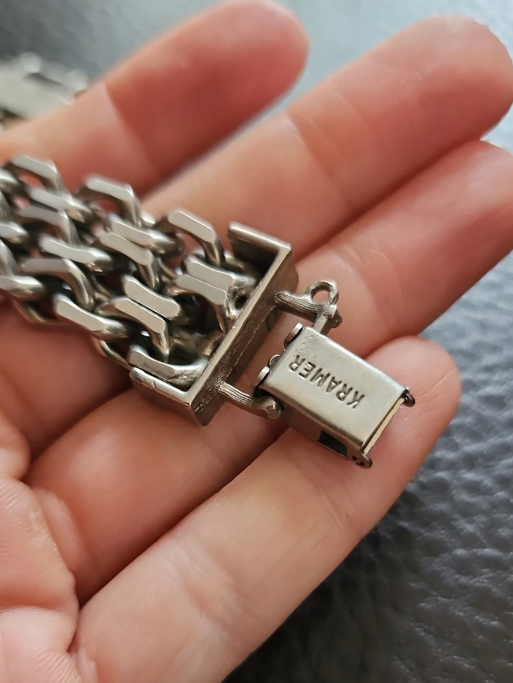VTG Kramer Men's Polished Silver-Tone Chain Bracelet - Classic Link Design